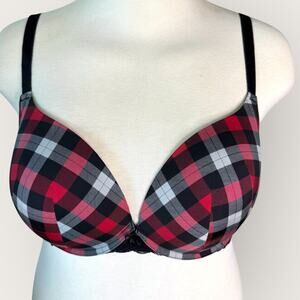 Torrid Plunge Push Up Bra Women Size 42D Padded Underwire Plaid Red Black Gray